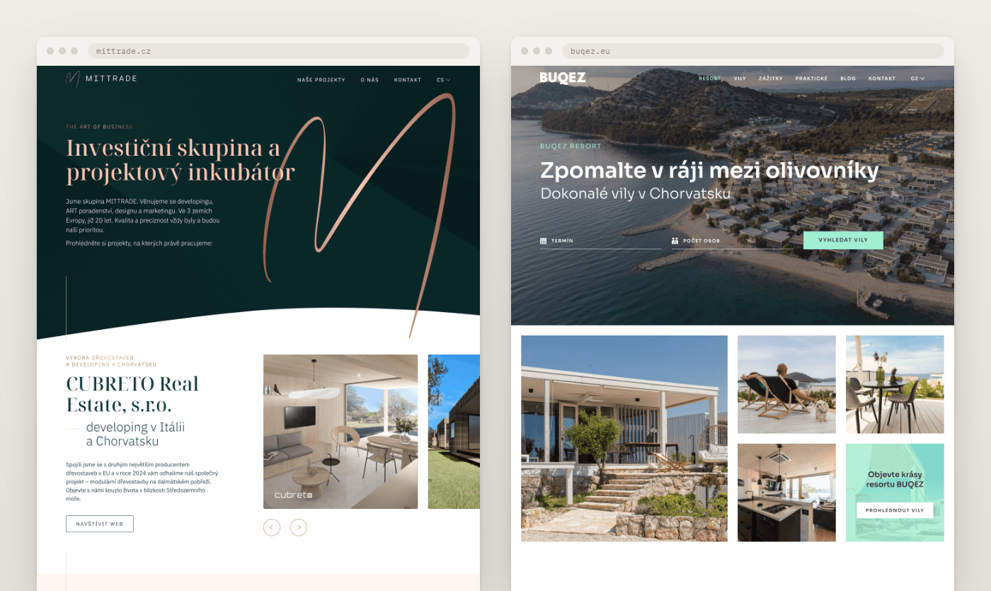 Dva weby selection 1 | Vilu si vyberete z výšky. Rezervaci vyřídí web.